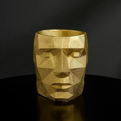 5376055 Кашпо полигональное из гипса «Голова», золото, 16 х 20 см 5376055 для цветов