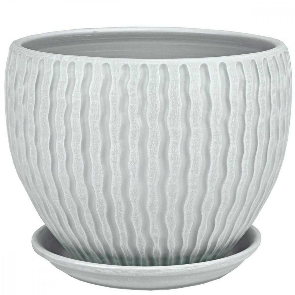Горшок для цветов Мане классик керамический бело-серый (24 см) - 45-018