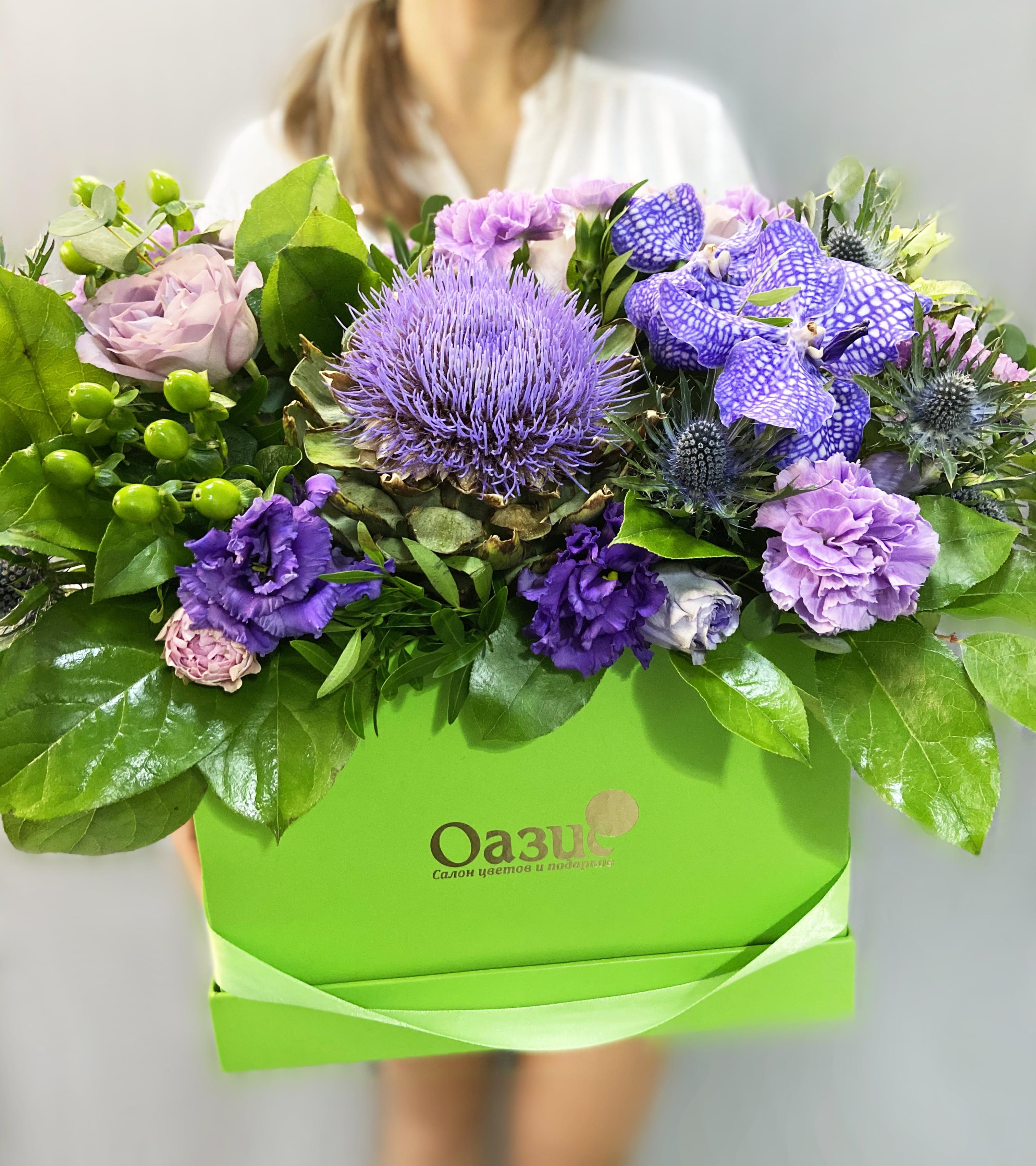 Композиция №3 из орхидеи, розы, эустомы в коробке