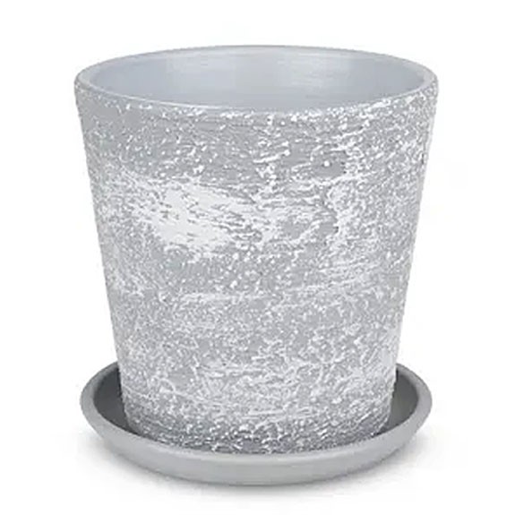 Горшок керамический с поддоном Лофт серо-белый (D 22 см) конус