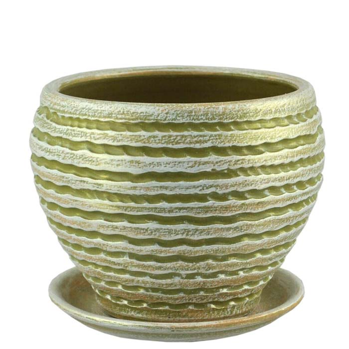 Керамический горшок для цветов Зефир оливка шар 15см