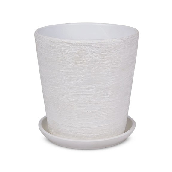 Горшок керамический с поддоном Лофт белый (D 18 см) конус