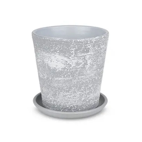 Горшок керамический с поддоном Лофт серо-белый (D 15 см) конус